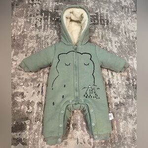 Baby Winter Fleece Snowsuit 3-6М Green Hooded One-Piece